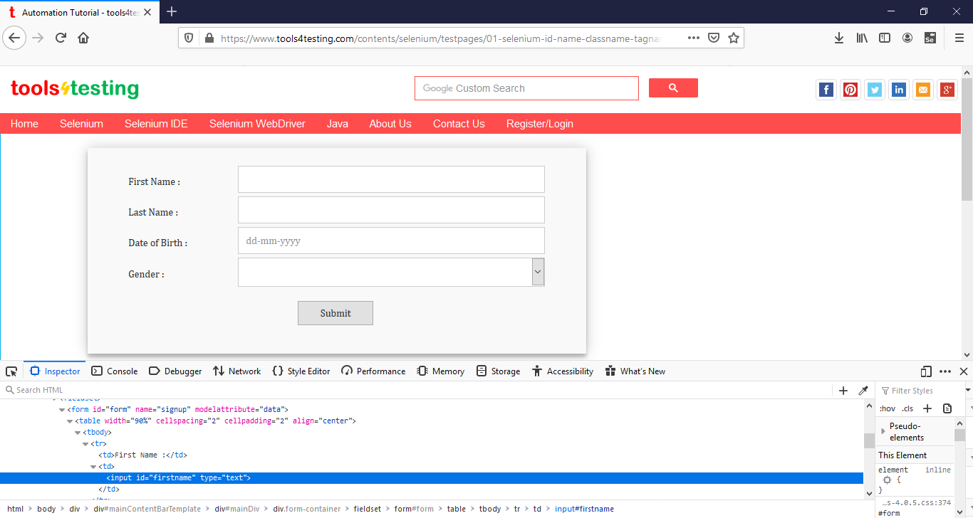 How To Locate Element By Id Locator In Selenium Tools4testing 7941