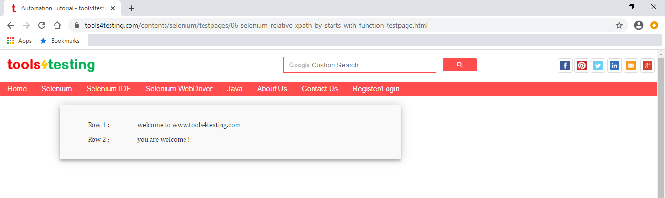 Selenium Relative XPath Using Starts With Function Starts with 